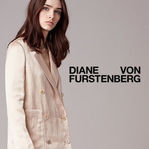 DVF Double Breasted Linen Blend Satin Blazer NWT 6